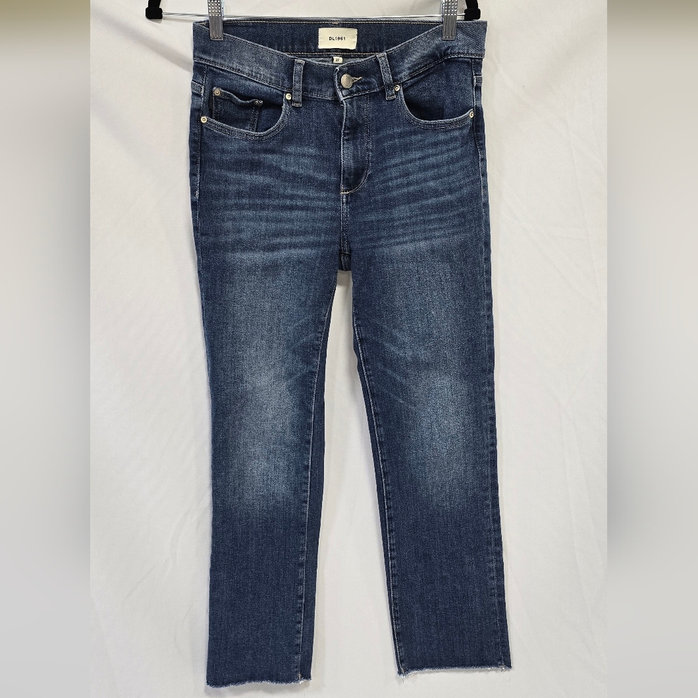 DL1961 women 27 mara mid-rise raw ankle straight jeans denim Instasculpt grunge - Picture 3 of 12